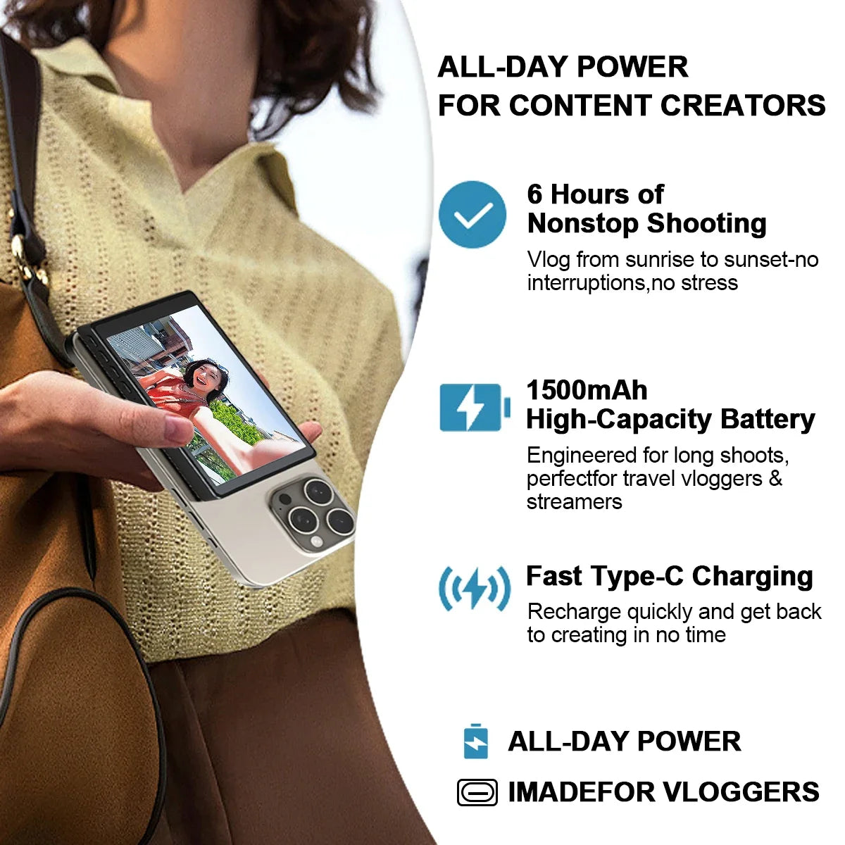 2025 Magnetic Wireless Selfie Monitor Screen For IPhone Android, 3.94 HD Expansion Display Rear Camera Vlog Live Video Recording