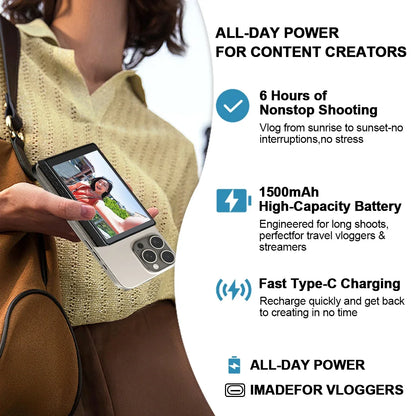 2025 Magnetic Wireless Selfie Monitor Screen For IPhone Android, 3.94 HD Expansion Display Rear Camera Vlog Live Video Recording