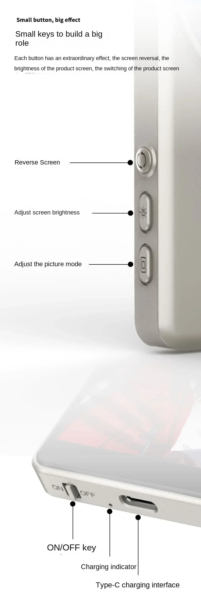 2025 Magnetic Wireless Selfie Monitor Screen For IPhone Android, 3.94 HD Expansion Display Rear Camera Vlog Live Video Recording
