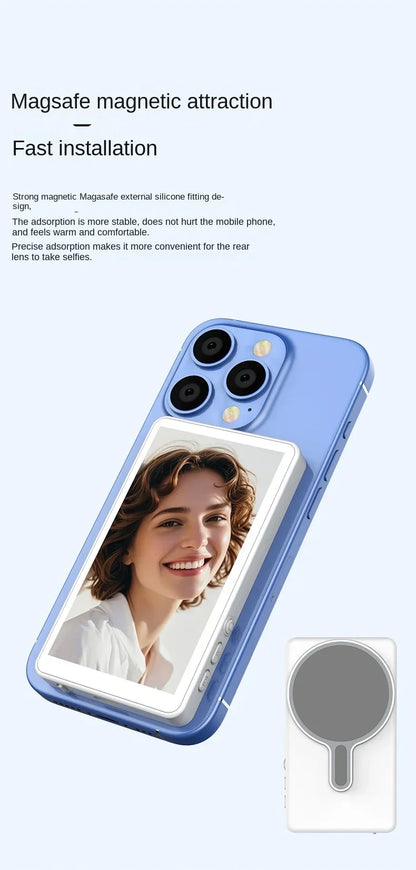 2025 Magnetic Wireless Selfie Monitor Screen For IPhone Android, 3.94 HD Expansion Display Rear Camera Vlog Live Video Recording