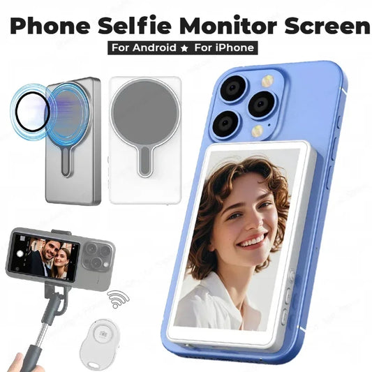 2025 Magnetic Wireless Selfie Monitor Screen For IPhone Android, 3.94 HD Expansion Display Rear Camera Vlog Live Video Recording