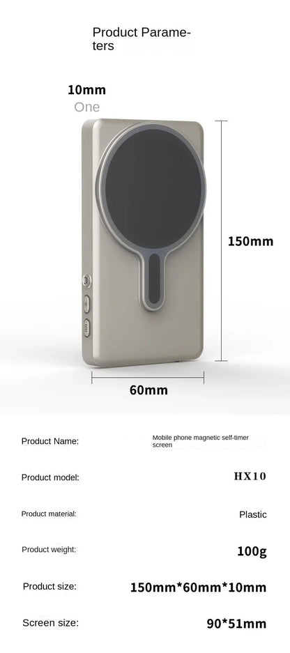 2025 Magnetic Wireless Selfie Monitor Screen For IPhone Android, 3.94 HD Expansion Display Rear Camera Vlog Live Video Recording