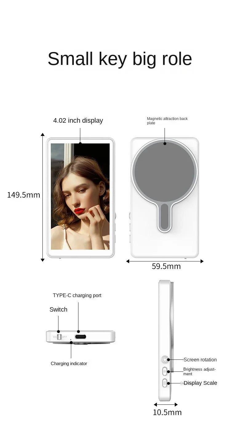 2025 Magnetic Wireless Selfie Monitor Screen For IPhone Android, 3.94 HD Expansion Display Rear Camera Vlog Live Video Recording