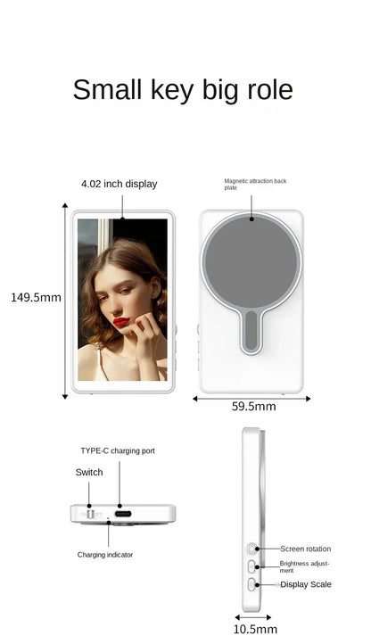 2025 Magnetic Wireless Selfie Monitor Screen For IPhone Android, 3.94 HD Expansion Display Rear Camera Vlog Live Video Recording