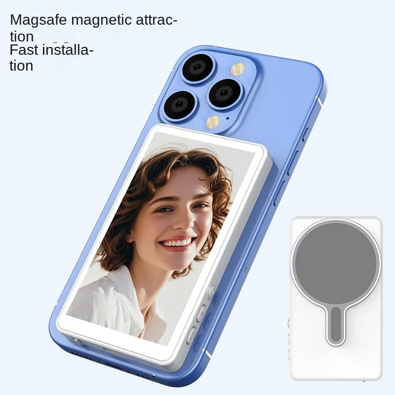 2025 Magnetic Wireless Selfie Monitor Screen For IPhone Android, 3.94 HD Expansion Display Rear Camera Vlog Live Video Recording